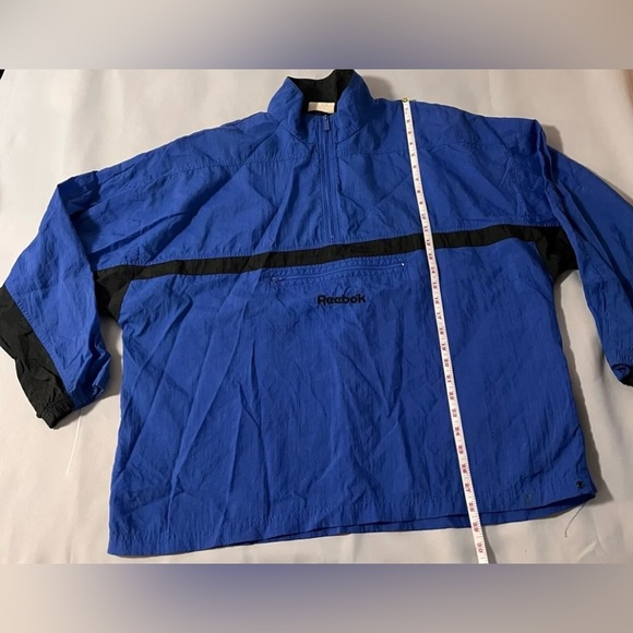 Vintage REEBOK 1/2 Zip Pullover Windbreaker Large Lightweight Black Blue 90s - Picture 4 of 10